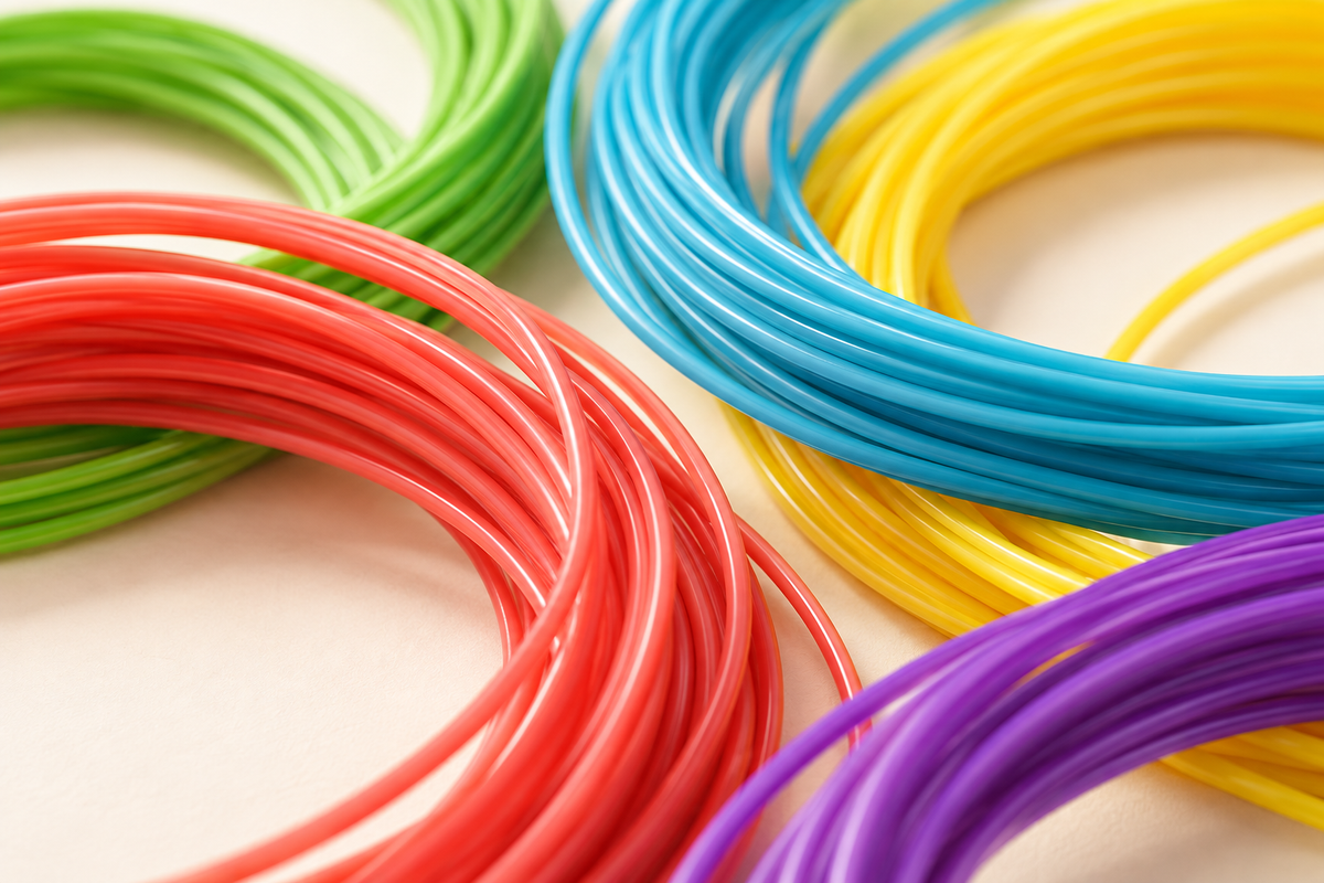 Detalle de filamento de colores para un bolígrafo 3D